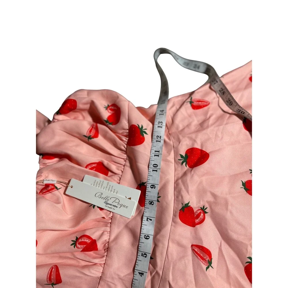 Bella Poque Pink Strawberry Print Fit and‎ Flare Dress Sleeveless - Picture 7 of 12